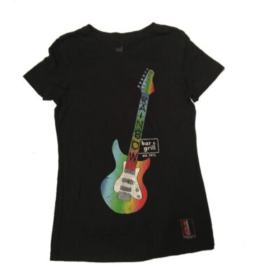 The Rainbow Bar and Grill Fitted Black Tee w/ Guitar Art