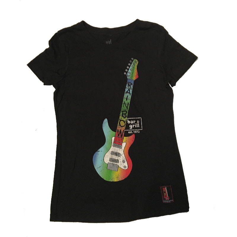 The Rainbow Bar and Grill Fitted Black Tee w/ Guitar Art