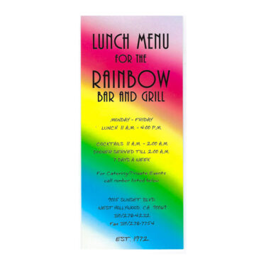Rainbow Lunch Menu - Memorabilia - 2022
