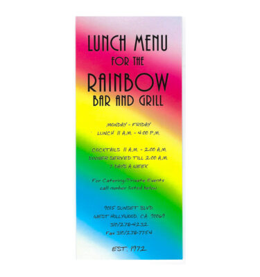 Rainbow Lunch Menu - Memorabilia - 2022