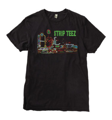 "Strip Teez" Green Neon with Rainbow, Roxy and Whisky Buildings in artistic rendering