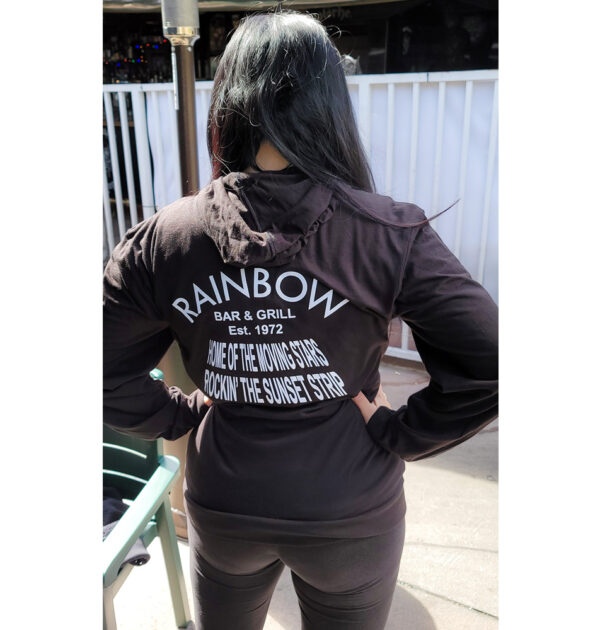 Rainbow Bar & Grill – LIMITED EDITION Black Women’s Beach Hooded w/ Zipper – “Home of the Moving Stars Rockin’ the Sunset Strip”